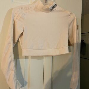 Adidas Cream Ribbed Long Sleeve Crop Top